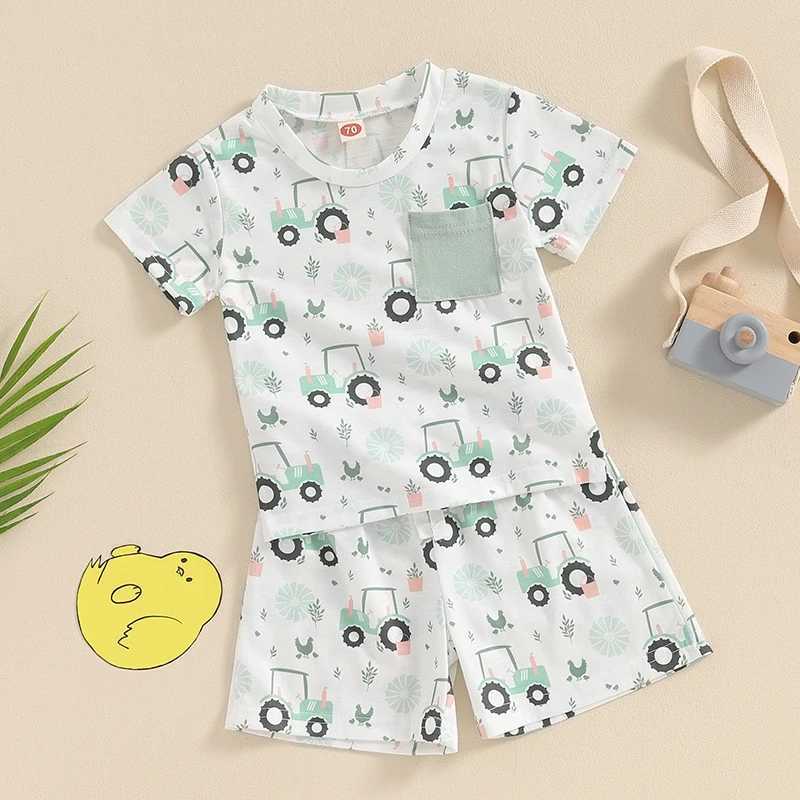 Clothing Sets 2024-03-21 Lioraitiin 0-3Y Toddler Baby Boy Summer Outfits Short Sleeve Farm Print Tops + Shorts Set Clothing