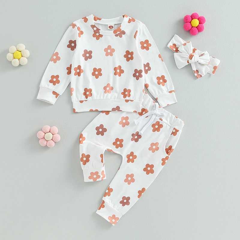 Clothing Sets 2023-06-04 Lioraitiin 0-3Years Infant Toddler Girl 3Pcs Fall Outfits Long Sleeve Floral Sweatshirt + Pants + Headband Set