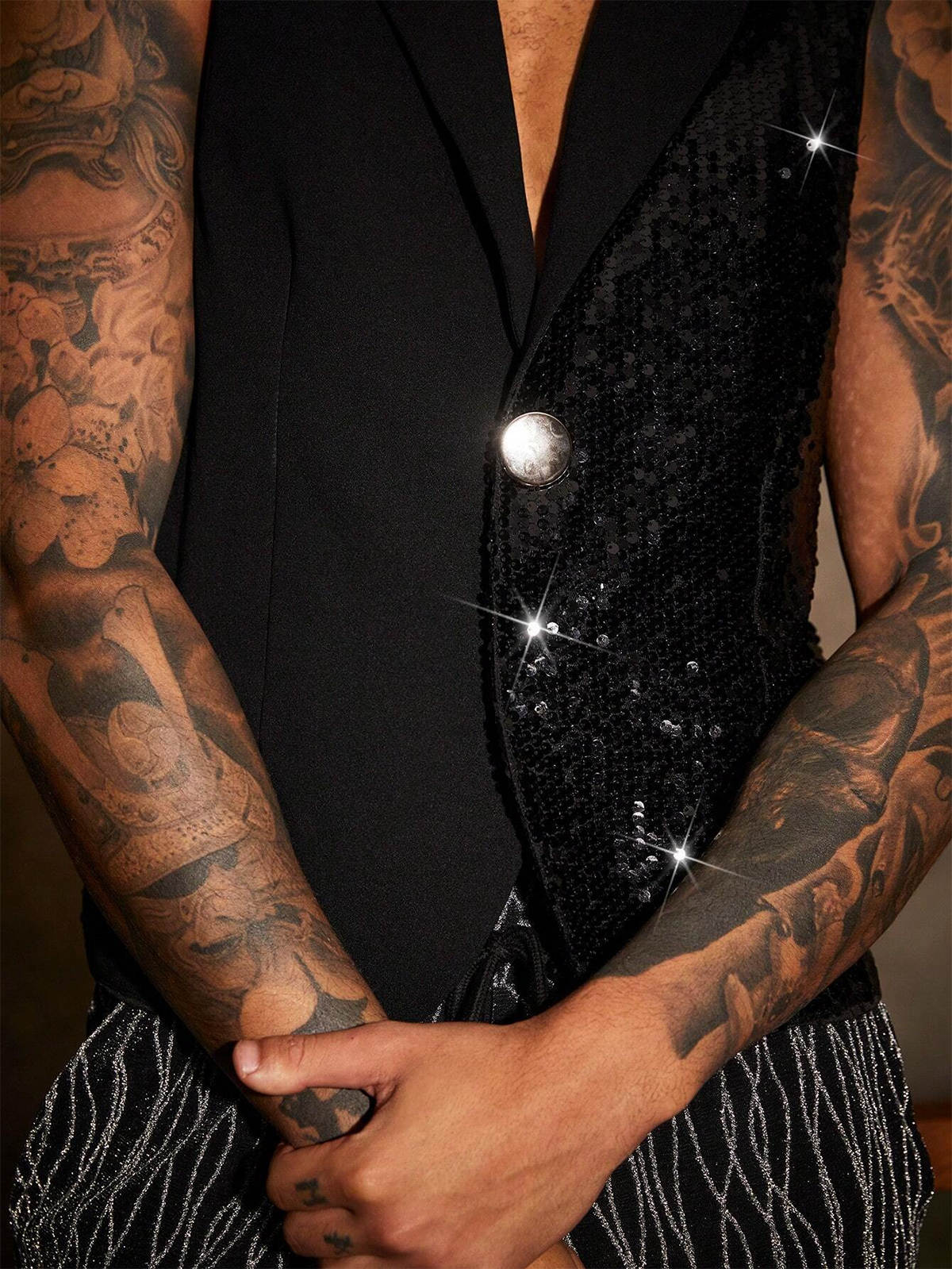 Men's Vests Sparkly Formal Suit Vest for Men Handkerchief Cufflinks Wedding Party Formal Groomsman Sequins Tuxedo Waistcoat