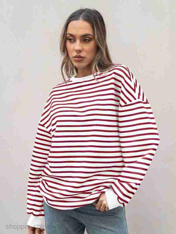 Women Hoodies Sweatshirts women's autumn and winter new striped long sleeved round neck sports shirt Y2K hoodie Woman jogging suit