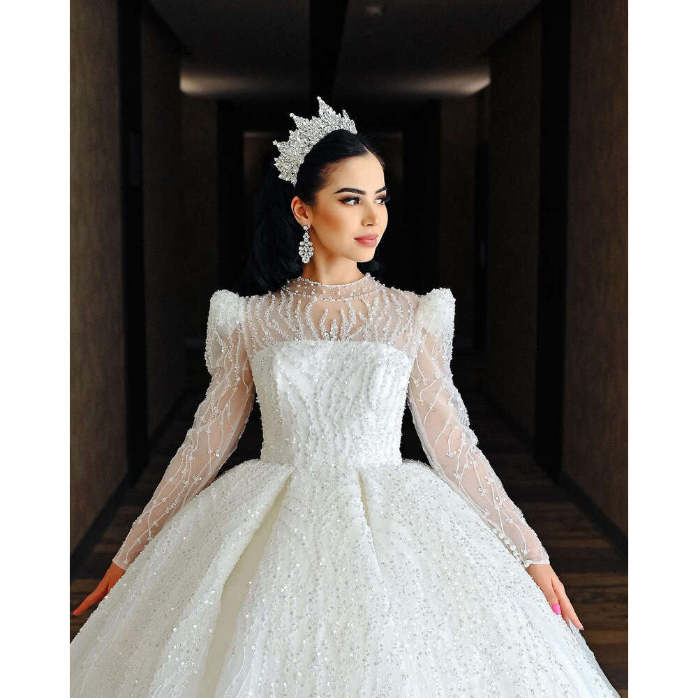 Dubai Ball Gown special Dresses Long Sleeves Appliques Lace Bridal Custom Made Sweetheart Beading Robes De Mariee