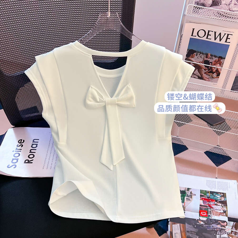 2024 New Fashion Versatile Back Bow Design Feeling Flying Sleeves Summer Fashionable Small Fresh Top