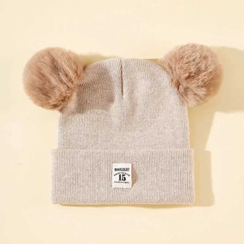 Autumn and winter baby warm knitted hat with Pom childrens knitted hat solid color childrens hat accessories for boys and girlsW240715