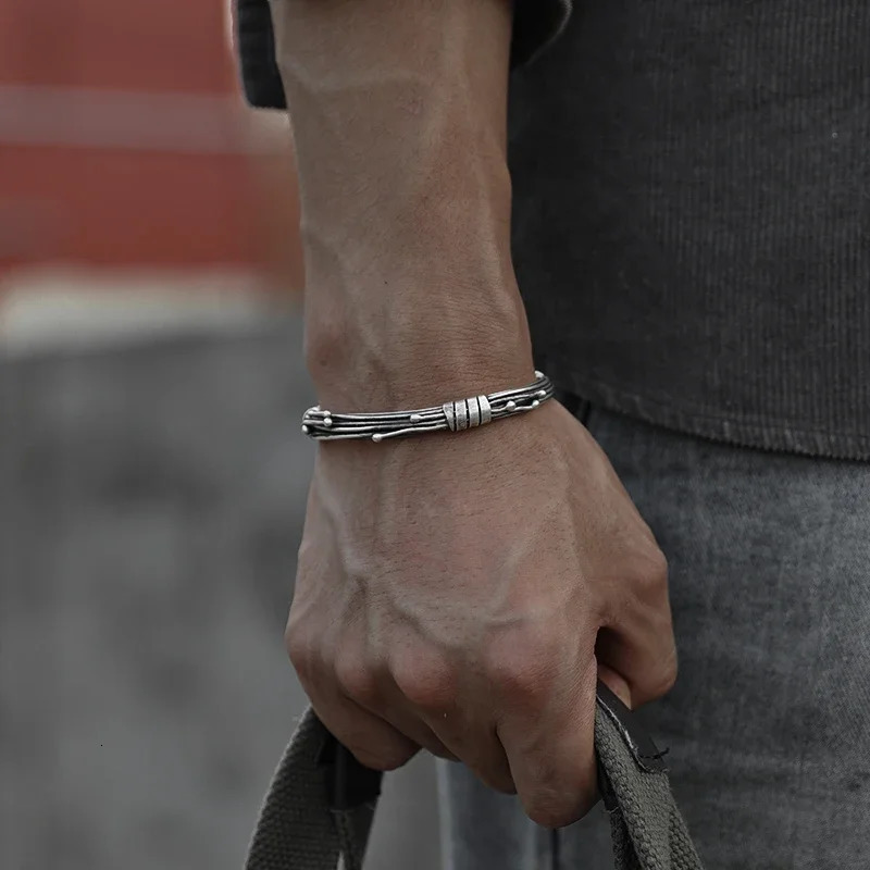 Color Handmade Woven Bracelet for Mens Retro Personalized Silk Opening Bracelet for Mens Bangles Fashion Jewelry 240710