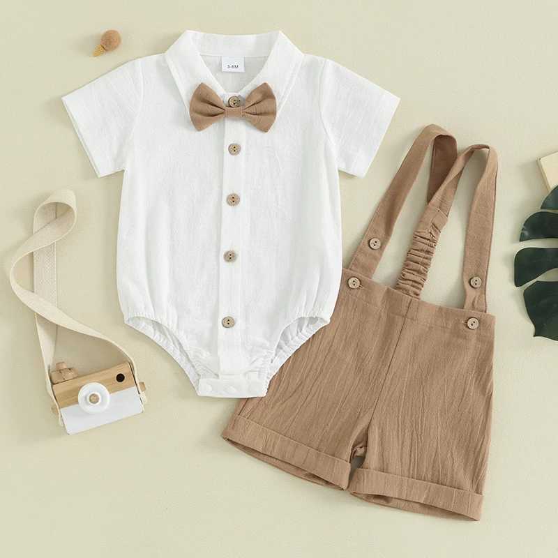 Clothing Sets Baby Boy Gentleman Outfit Clothes Solid Color Short Sleeves Romper with Bow Tie and Overalls Shorts Set for Formal Wear