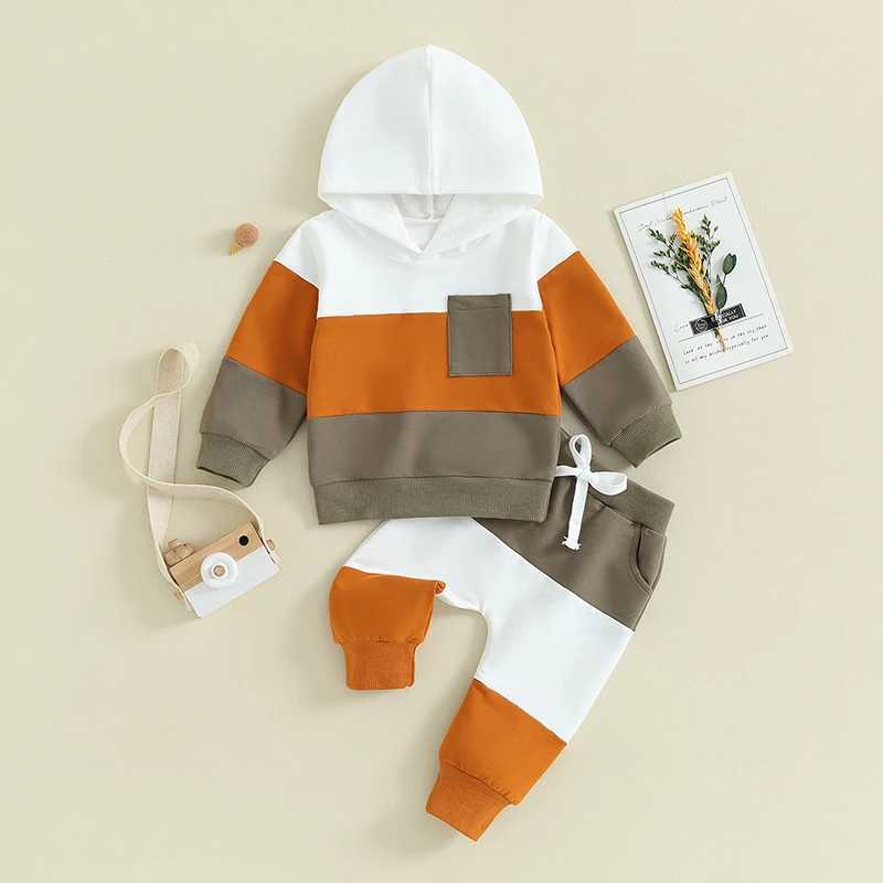 Clothing Sets 2023-09-07 Lioraitiin 0-3Y Toddler Kids Baby Boys Clothes Long Sleeve Contrast Color Hoodies Sweatshirts Drstring Pants Outfit