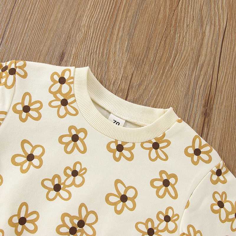 Clothing Sets 2022-09-26 Lioraitiin 0-3Years Toddler Kid Girl 2Pcs Pant Suit Long Sleeve Round Neck Floral Shirt Street Side Pockets Trousers