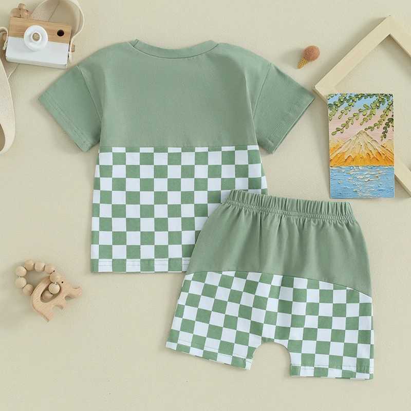 Clothing Sets 2023-12-18 Lioraitiin 0-3Y Toddler Boys Summer Shorts Sets Short Sleeve Checkerboard Print Tops and Drstring Shorts Sets