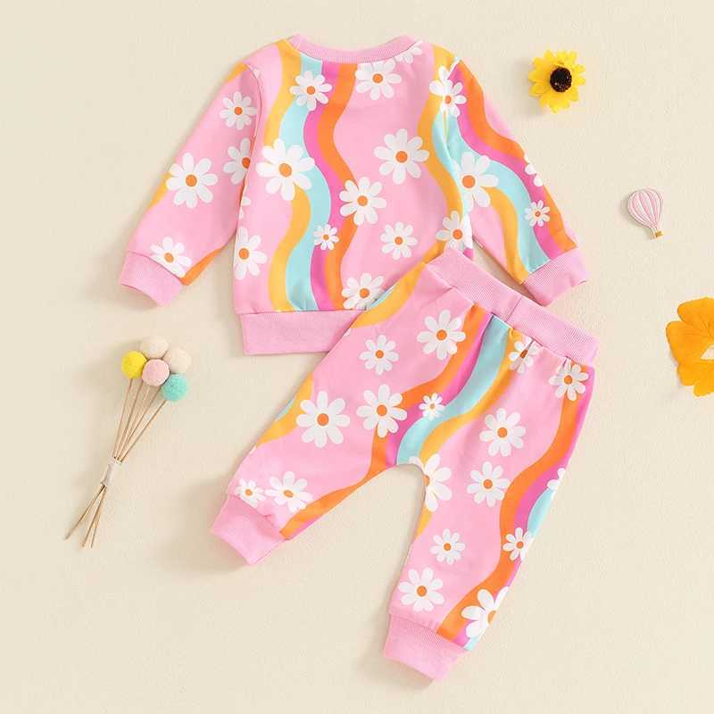 Clothing Sets 2024-05-17 Lioraitiin Toddler Girls Fall Outfits Striped Daisy Print Long Sleeve Sweatshirt and Elastic Pants Baby Cute Clothes