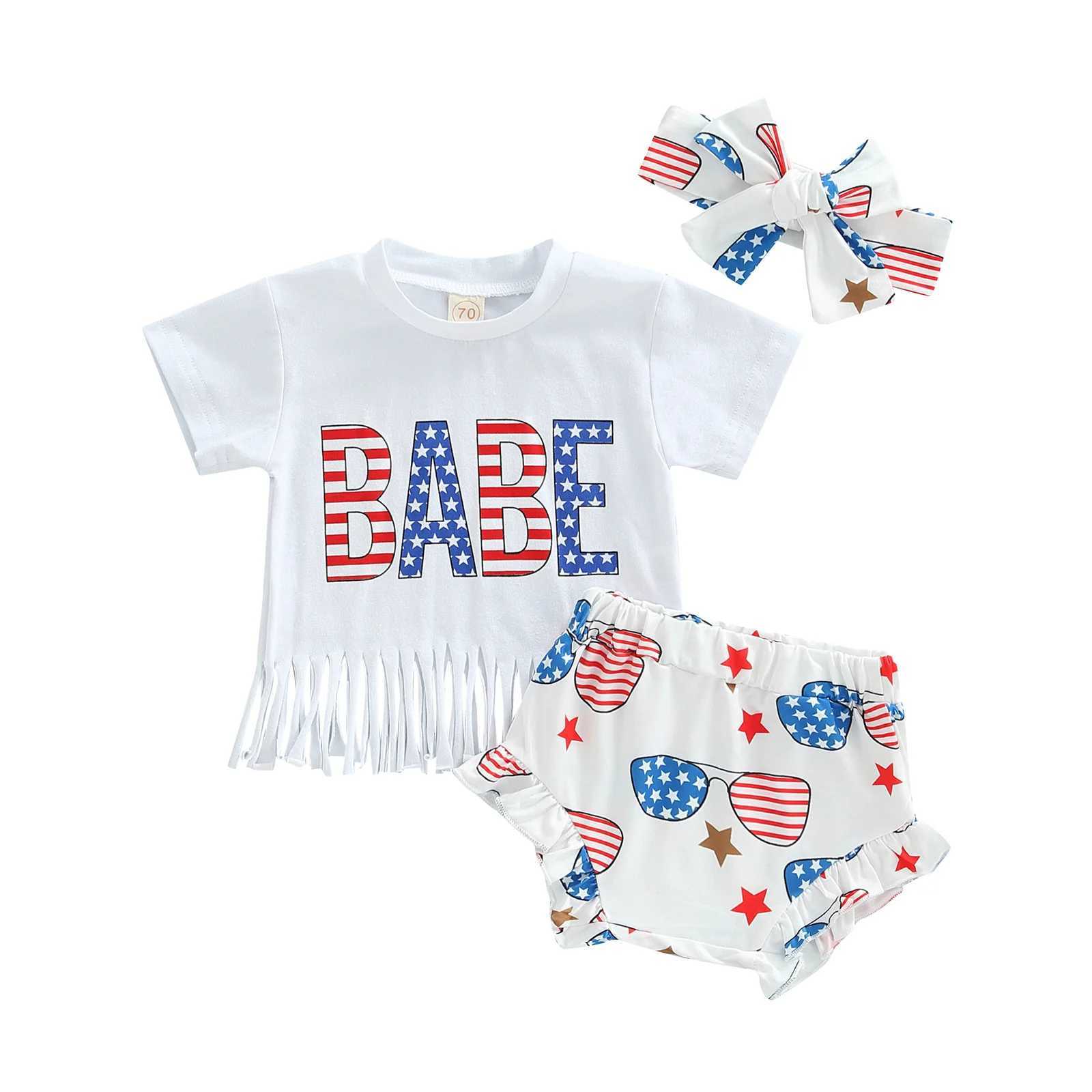 Clothing Sets 2022-03-09 Lioraitiin 0-24M Newborn Infant Baby Girl 3Pcs Independence Day Summer Clothing Letter Printed Shirt Stars Shorts