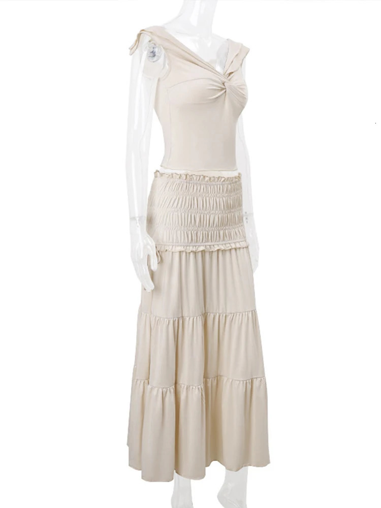 Sexy 2 Piece Set Women Outfit Crop Top Skirt Sets Fashion Summer Outfits For Female Vacation Ruffle Beach 240710