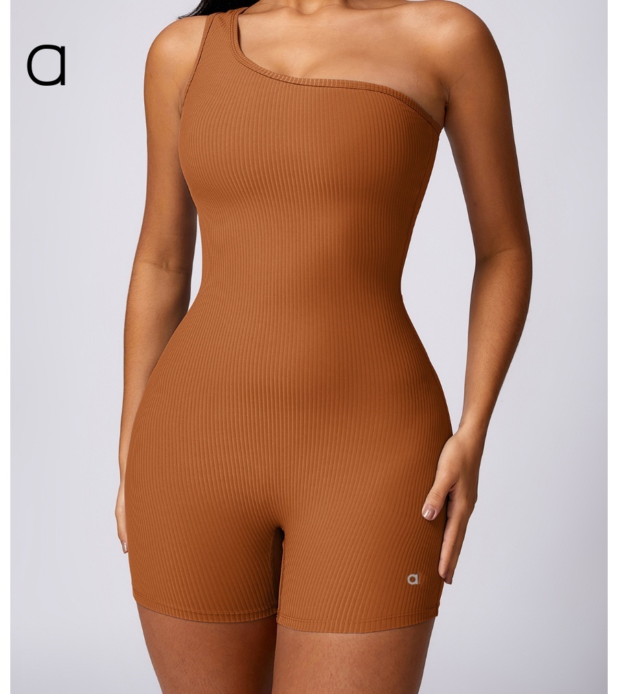 A195 Women Summer Oblique One-Shoulder Exercise Tight-Fitting Fiess Jumpsuit Female Thread Elastic Beauty Back One-Piece Yoga Clothes