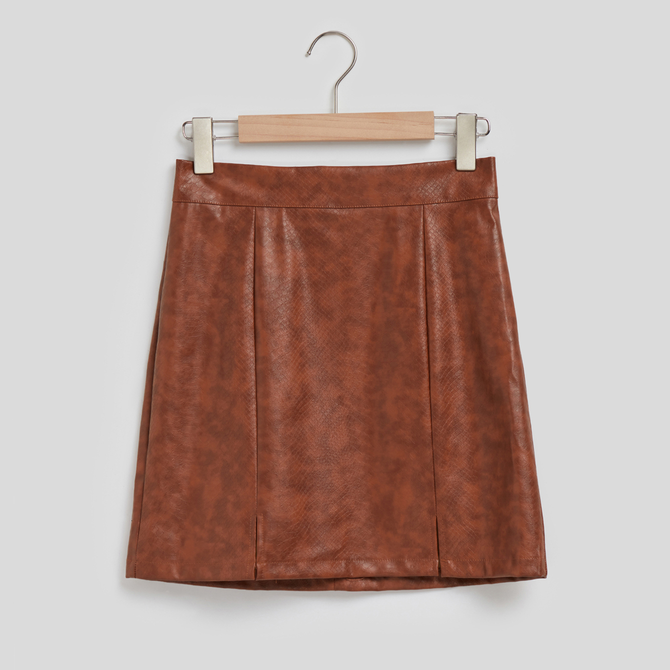 PU leather with buttocks, tight fitting high waisted crocodile pattern split skirt, sexy spicy girl A-line straight leg one step short skirt