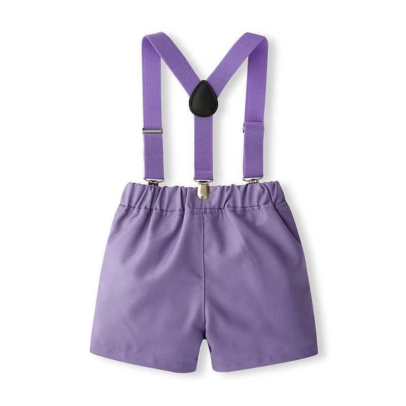 Clothing Sets Kid Boy Gentleman Outfit Vertical Stripe Print Short Sleeves Shirt with Bow Tie and Suspender Shorts Set for Formal Wear