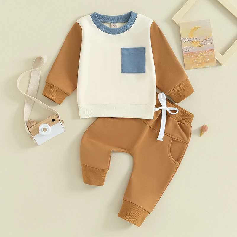 Clothing Sets 2023-09-26 Lioraitiin Toddler Baby Boy Clothes Fall Outfits Color Block Crewneck Pullover Pocket Sweatshirt Jogger Pants Set