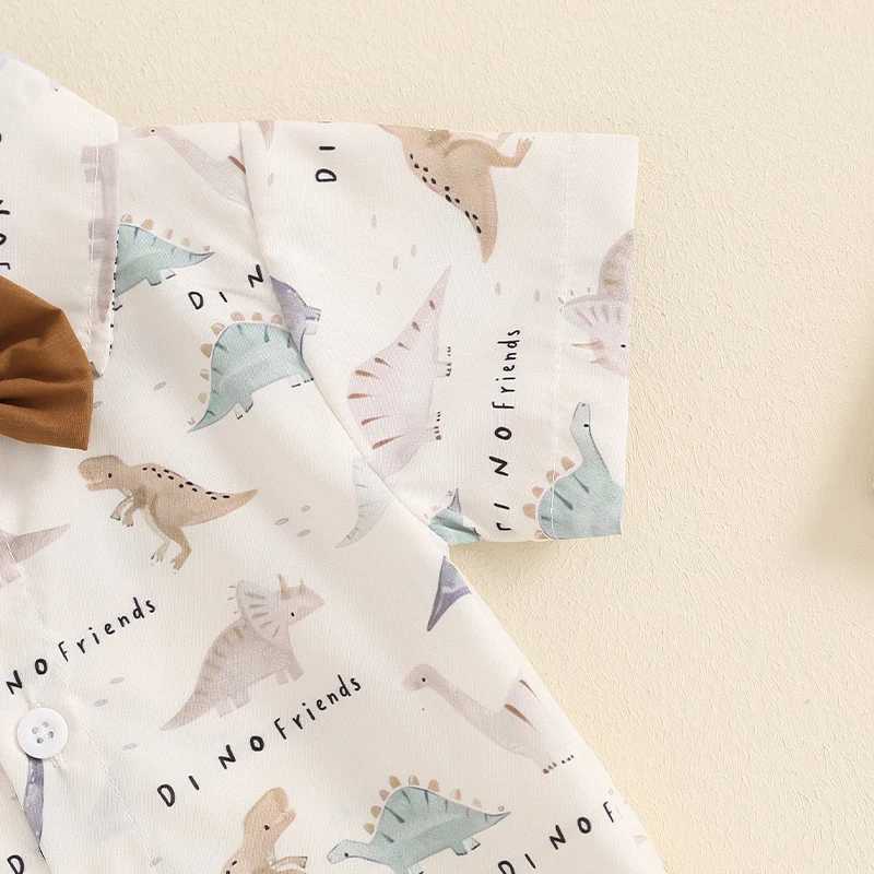 Clothing Sets 2024-04-19 Lioraitiin 2Pcs Baby Boy Summer Clothes Short Sleeve Dinosaur Print Bowtie Shirt + Shorts Set Toddler Outfits