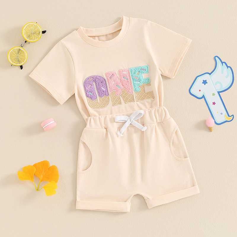 Clothing Sets 2024-03-25Lioraitiin Infant Baby Boy Girl 1st Birthday Outfit Letter Embroidery Short Sleeve T-Shirt with Solid Color Shorts Set