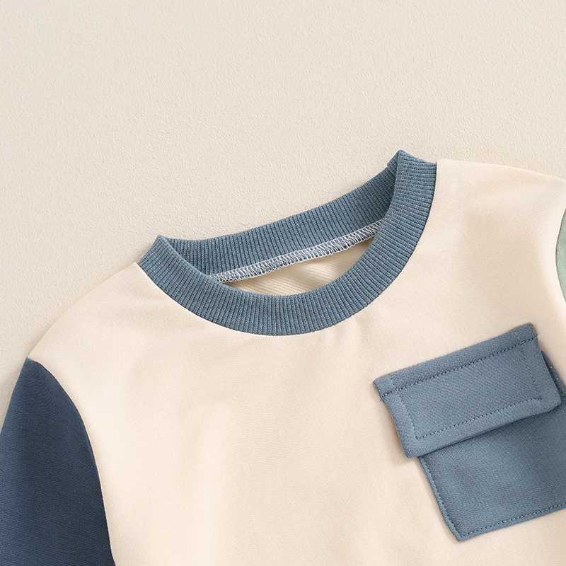 Clothing Sets 2024-05-28 Lioraitiin Baby Boy 2Pcs Fall Outfits Long Sleeve Crew Neck Flap Pocket Sweatshirt + Pants Set Spring Clothes