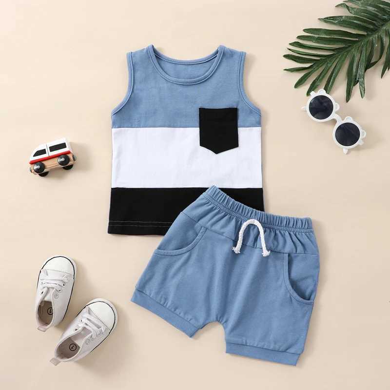 Clothing Sets Toddler Boys Summer Outfit Baby Boy Clothing Sets Sleeveless Contrast Color Tank Tops + Solid Color Drstring Shorts