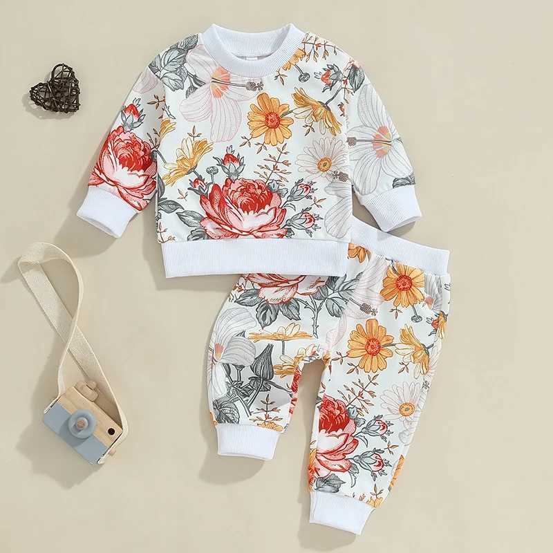 Clothing Sets 2024-05-23 Lioraitiin Toddler Girls Fall Outfits Floral Print Long Sleeve Sweatshirt and Elastic Sweatpants Set Baby Clothes