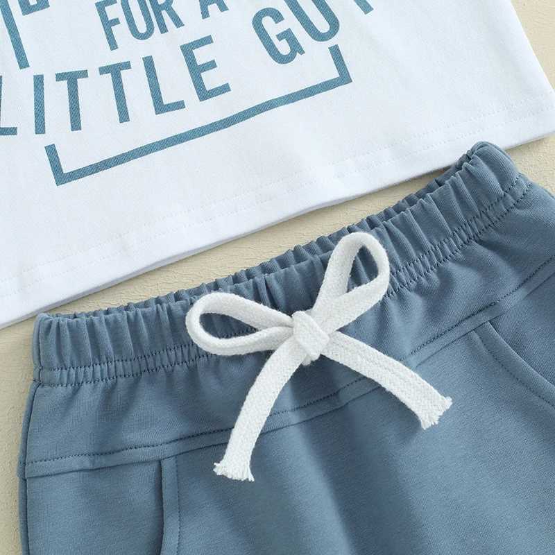 Clothing Sets 2024 Fashion Toddler Infant Baby Boys Summer Clothes Sets Short Sleeve Letter Print Tops and Drstring Shorts Sets