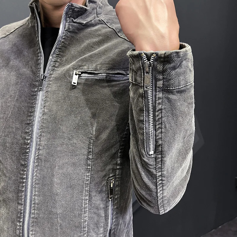 Spring and Autumn Fashion Jean Jackets for Men Stand Collar Zipper Denim Coats Men Retro Simple Slim Casual Denim Jacke 240712