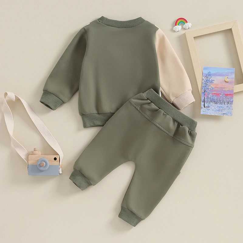 Clothing Sets 2023-08-16 Lioraitiin 3M-3Y Toddler Boys Clothes Sets Long Sleeve Contrast Color Sweatshirt and Drstring Pants Sets