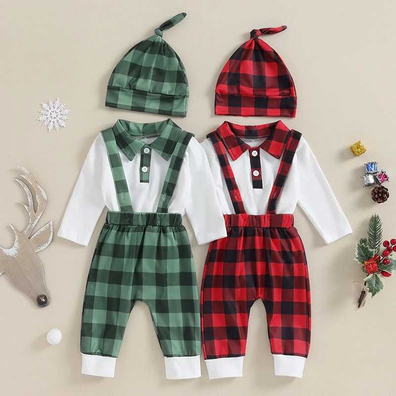 Clothing Sets 2023-10-10 Lioraitiin 0-3Y Infant Baby Boy Christmas Outfits Long Sleeve Plaid Romper Suspender Pants Set Casual Xmas Clothes