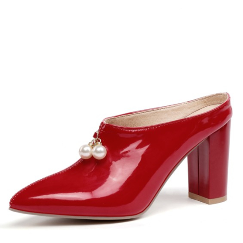 Sexy Shallow Slippers Women High Heels Summer Mules Shoes Ladies Brand Designer Pointed Toe Red White Sandals Large Size