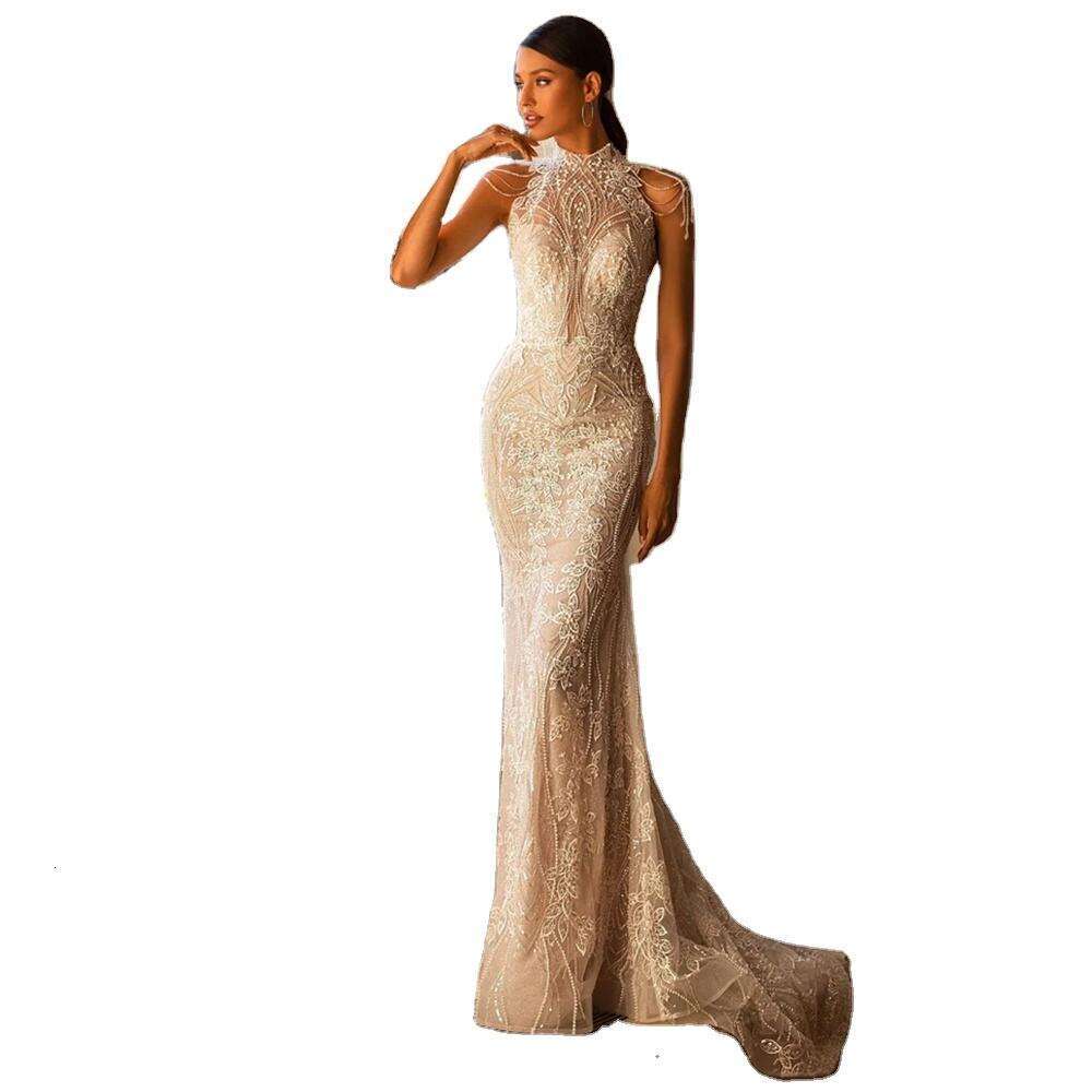 Princess Mermaid Wedding Dresses Beading Appliqued Lace Bridal Gowns Custom Made Backless Sweep Train Robe De Mariee