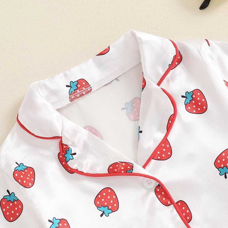 Clothing Sets 2024-04-26 Lioraitiin Baby Girl 2Pcs Pajama Set Short Sleeve Strberry Print Button Shirt + Shorts Set Kid Loungewear