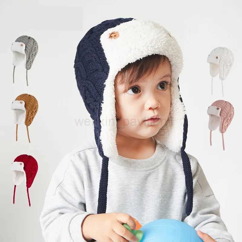 0-5Years Autumn Winter Baby Knitted Hat New Solid Color Boys Girls Childrens Wool Hat Velvet Thickened Warmth HatXJ240715