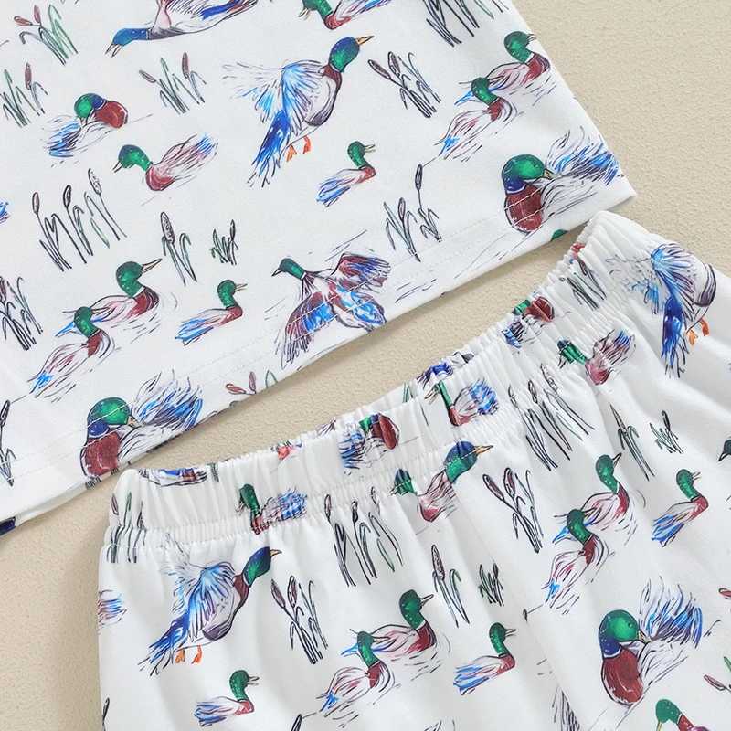 Clothing Sets 2024-04-19 Lioraitiin Kids Boys Shorts Set Duck Print Short Sleeve T-shirt with Elastic Waist Shorts Toddler Set Summer Outfit