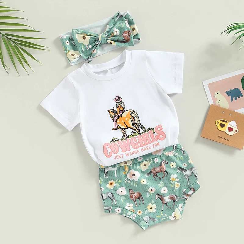 Clothing Sets 2023-01-04 Lioraitiin 0-24M Baby Girls Summer Outfit Sets White Short Sleeve Tops Floral Cattle Print Shorts Headband