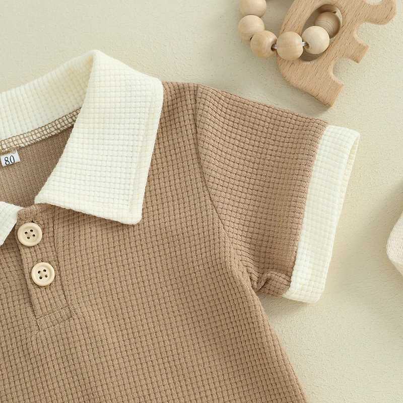Clothing Sets Toddler Boys Summer Outfits Contrast Color Buttons Short Sleeve T-Shirts Waffle Tops Elastic Waist Shorts 2Pcs Clothes Set