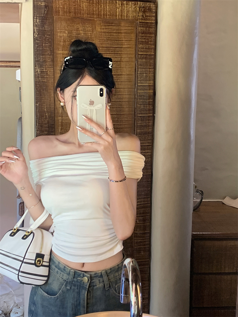 Spicy girl solid color one shoulder niche slim fit chic and exquisite top women's T-shirt