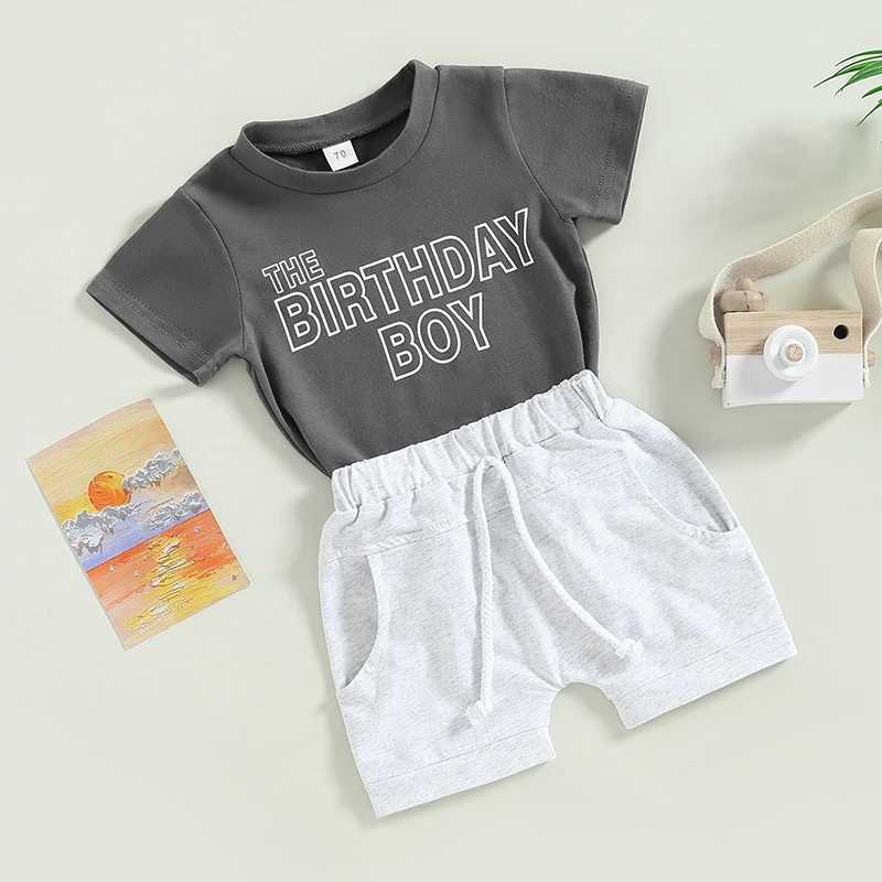 Clothing Sets 2023-01-11 Lioraitiin 0-3Years Kids Boys 2Pcs Clothes Short Sleeve Round Neck Letters Print Tops Short Drstring Pants Outfits