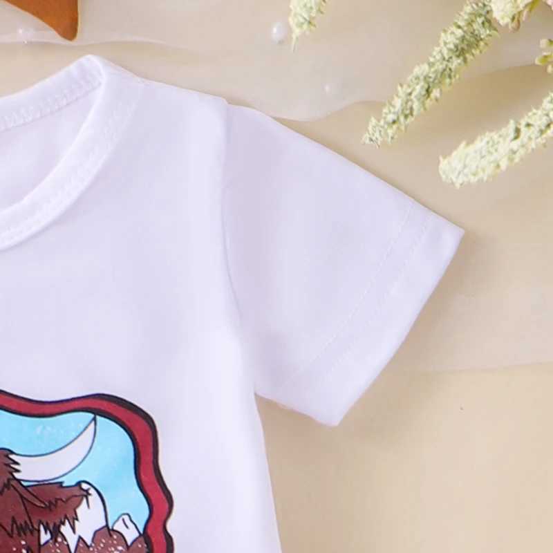Clothing Sets 2024-05-11 Lioraitiin Baby Girl Summer Outfits Western Style Cow Head Print O-Neck Short Sleeve Tops Flare Pants Headband Set