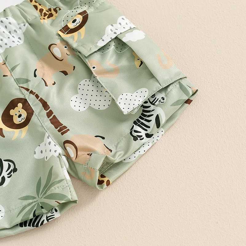 Clothing Sets Baby Boy 2 Piece Summer Set Animal Print Lapel Neck Short Sleeve Romper Elastic Waist Cargo Shorts Infant Toddler Clothes Set