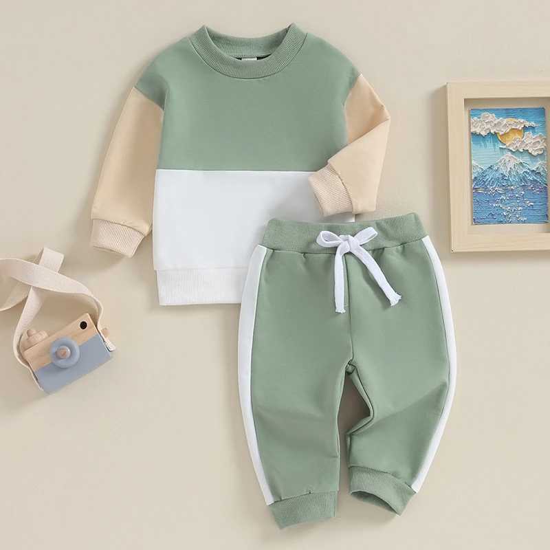 Clothing Sets 2023-08-21 Lioraitiin 6M-4Y Newborn Baby Boys Clothes Set Contrast Color Sweatshirt Elastic Waist Pants Outfits Toddler Suits