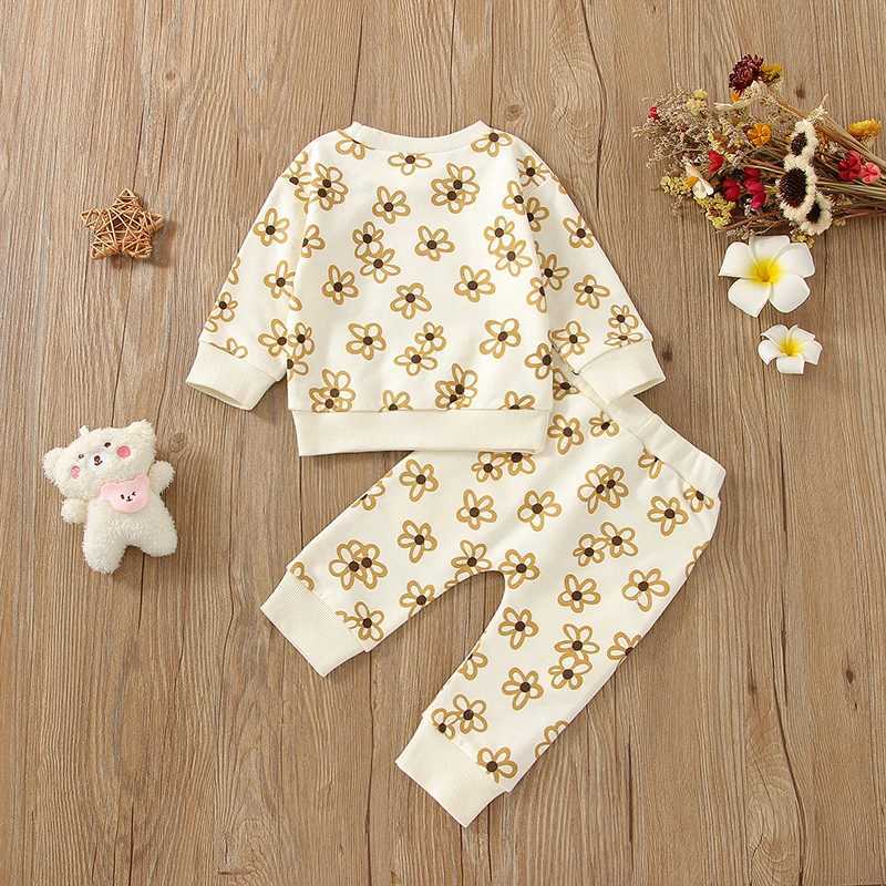 Clothing Sets 2022-09-26 Lioraitiin 0-3Years Toddler Kid Girl 2Pcs Pant Suit Long Sleeve Round Neck Floral Shirt Street Side Pockets Trousers