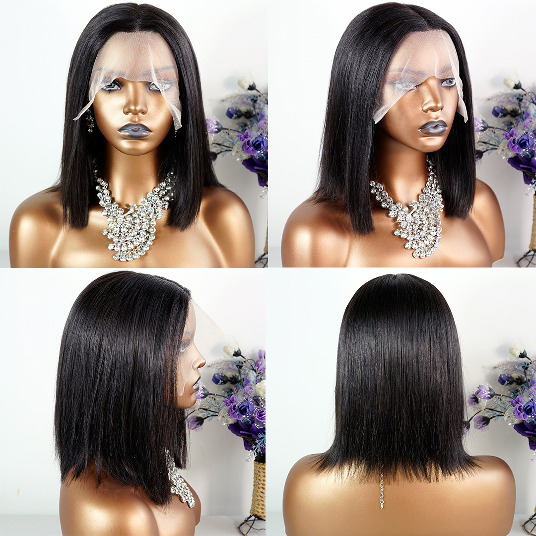 BOBO Human Hair Wigs Brazilian Human T Lace Closure Bob Wig Silky Straight Peruvian Indian Virgin Hair Natural Color 10-14inch