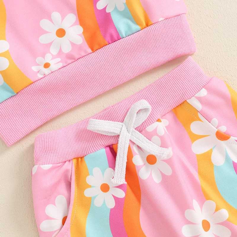 Clothing Sets 2024-05-17 Lioraitiin Toddler Girls Fall Outfits Striped Daisy Print Long Sleeve Sweatshirt and Elastic Pants Baby Cute Clothes