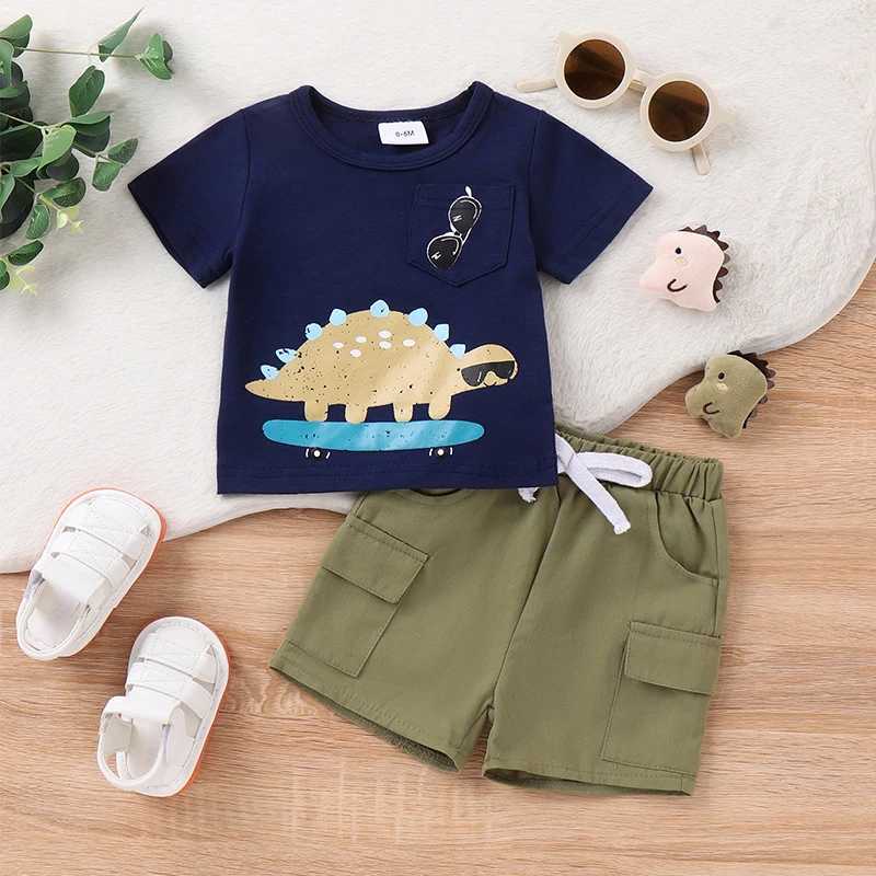 Clothing Sets Toddler Boy Summer Outfit Animal Beach Print Short Sleeve Pocket T-Shirt with Cargo Shorts