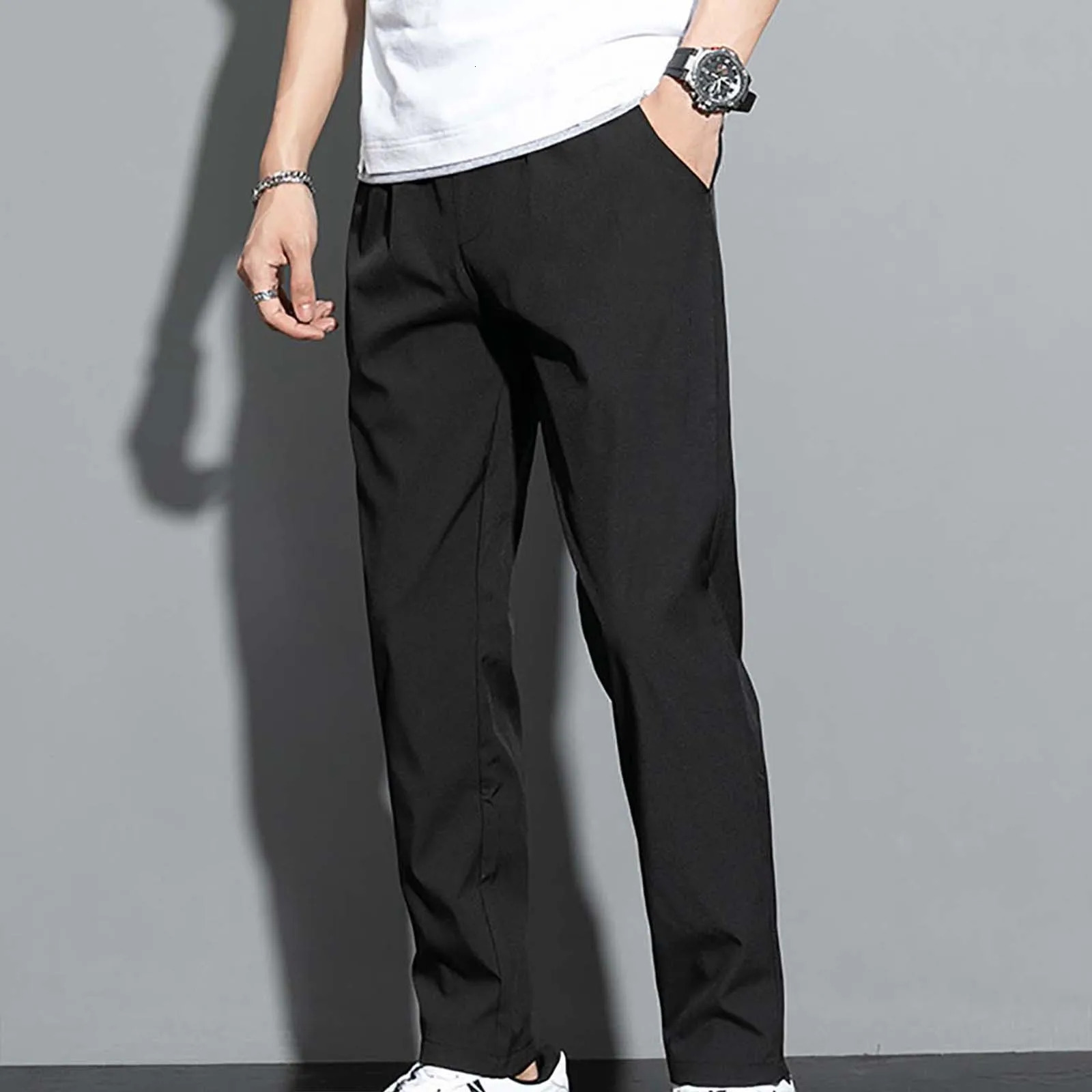 Ice Silk Pants MenS Summer Thin MenS Casual Pants Breathable Strap Loose High Elastic Quick Drying Air Conditioning Chinos Men 240710