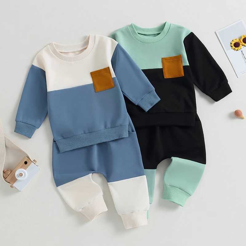 Clothing Sets 2023-05-19 Lioraitiin 0-3Years Baby Boy 2Pcs Autumn Pants Set Contrast Color Long Sleeve Crew Neck Sweatshirt Sweatpants Clothes