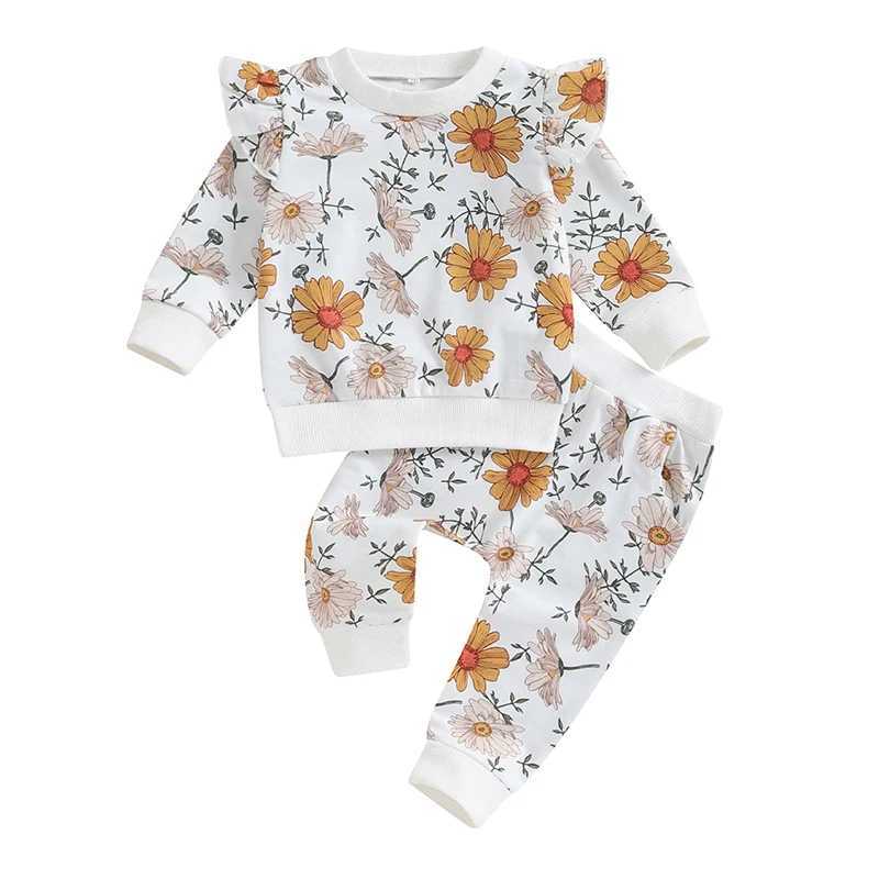 Clothing Sets 2023-10-10 Lioraitiin 0-3Y Newborn Baby Girls Clothes Outfits Flower Print Long Sleeve O-Neck Sweatshirts Elastic Waist Pants