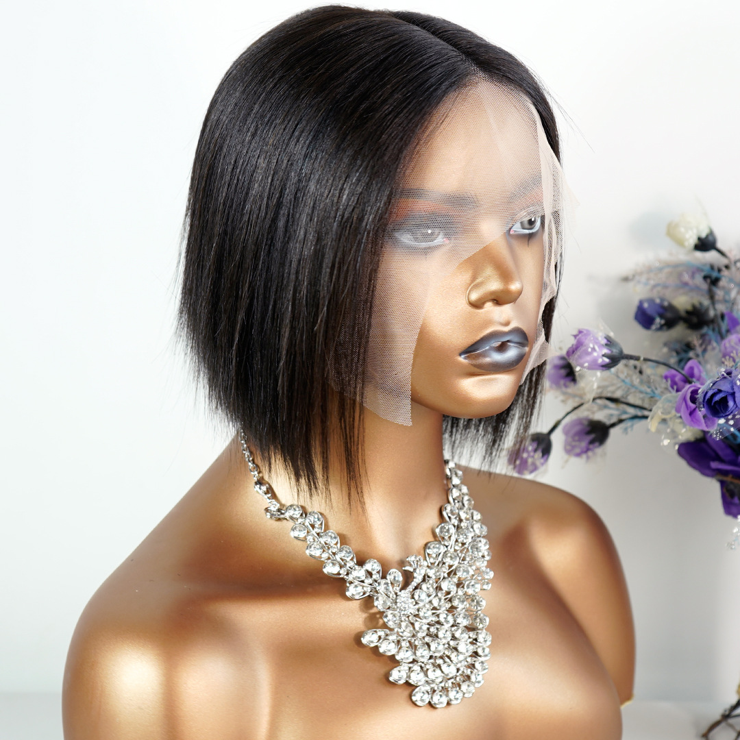 BOBO Human Hair Wigs Brazilian Human T Lace Closure Bob Wig Silky Straight Peruvian Indian Virgin Hair Natural Color 10-14inch