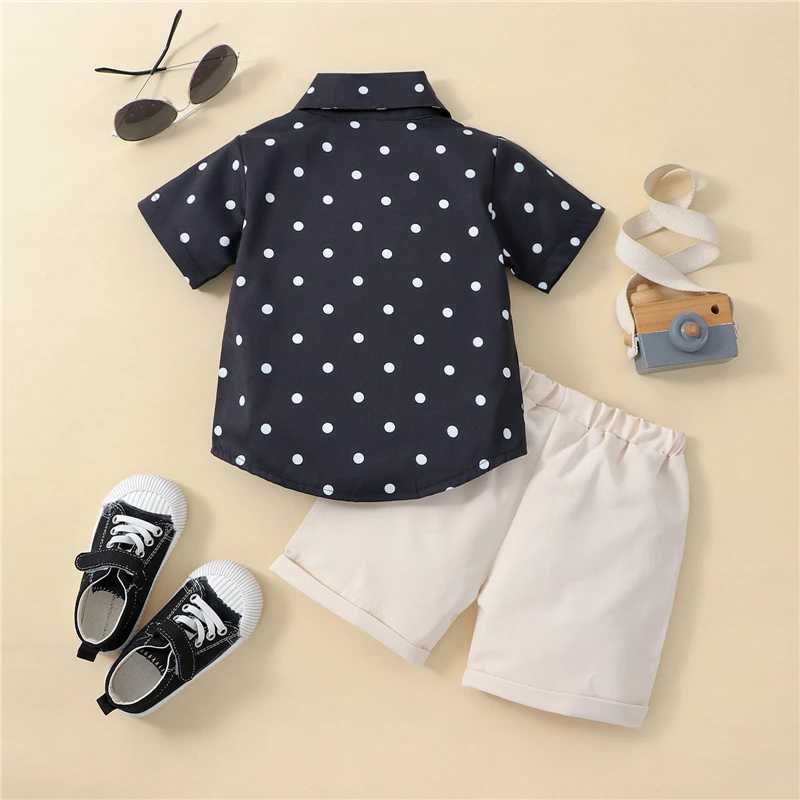 Clothing Sets Kids Boys Gentleman Outfits Summer Dot Print Short Sleeve Button Up Shirt with Bow Tie and Casual Shorts Children Clothing Set 4POF