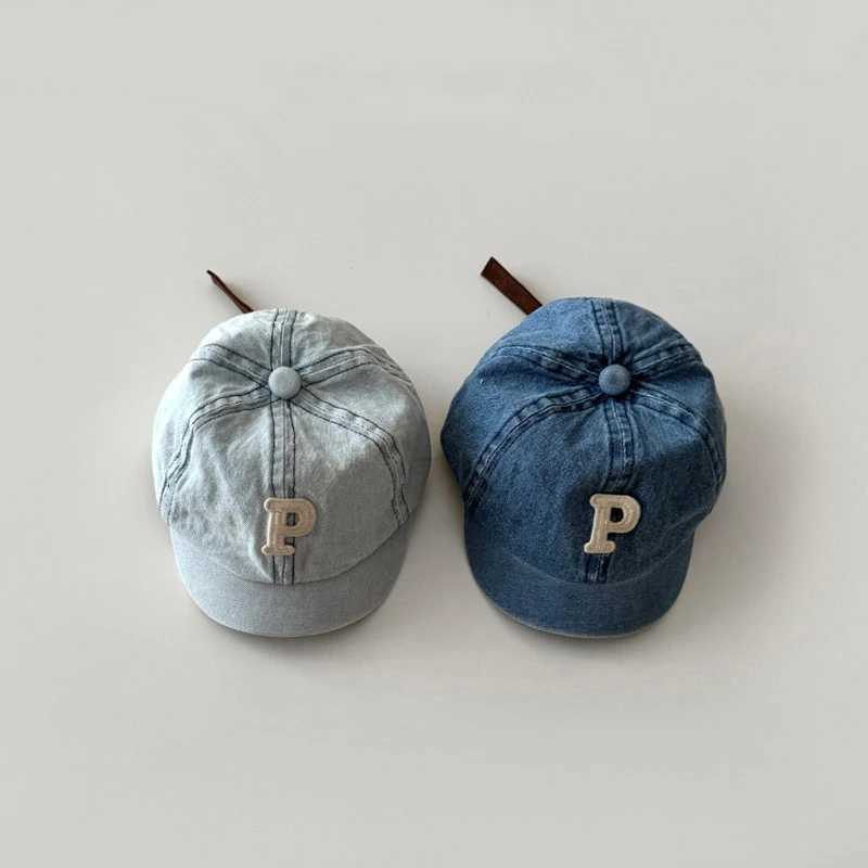 Retro Denim Baseball Cap for Baby Letter Short-brim Sun Hat Summer Adjustable Kids Boys Girls Peaked CapsXJ240715